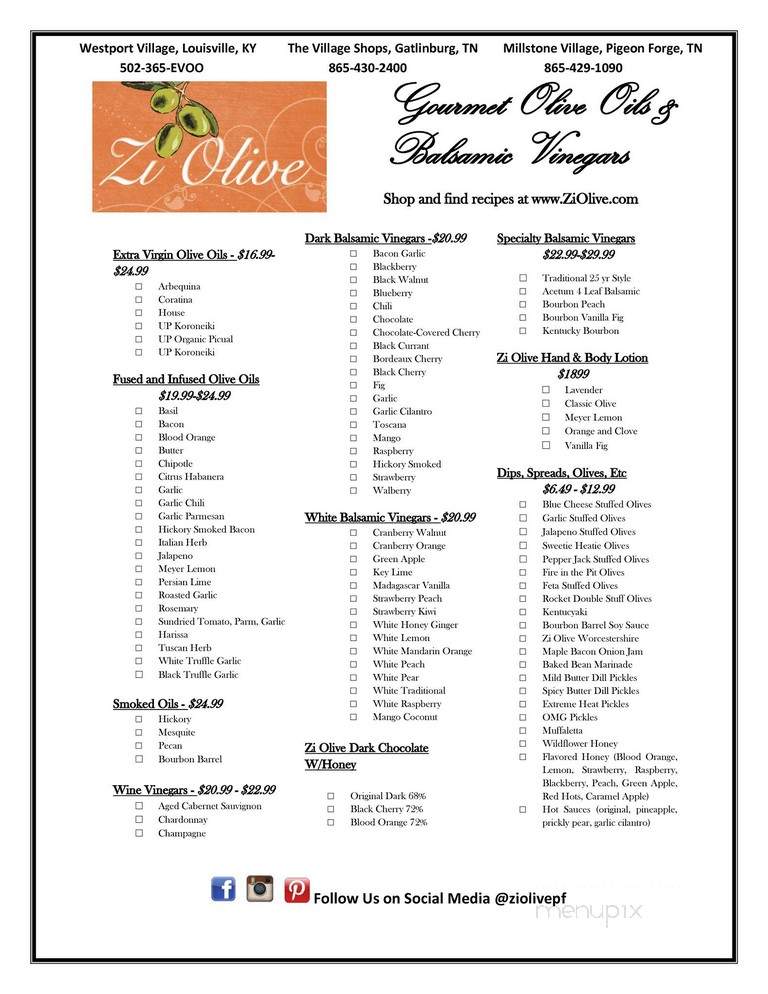 Zi Olive - Pigeon Forge, TN menu_pic
