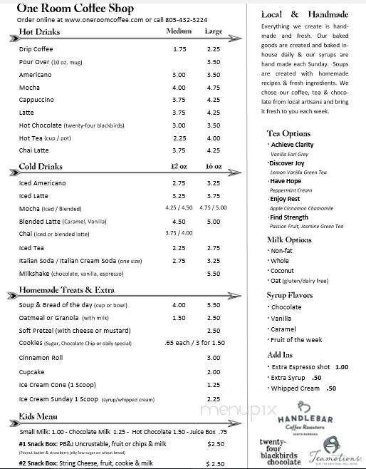 Oneroom Coffee Shop - Lompoc, CA menu_pic