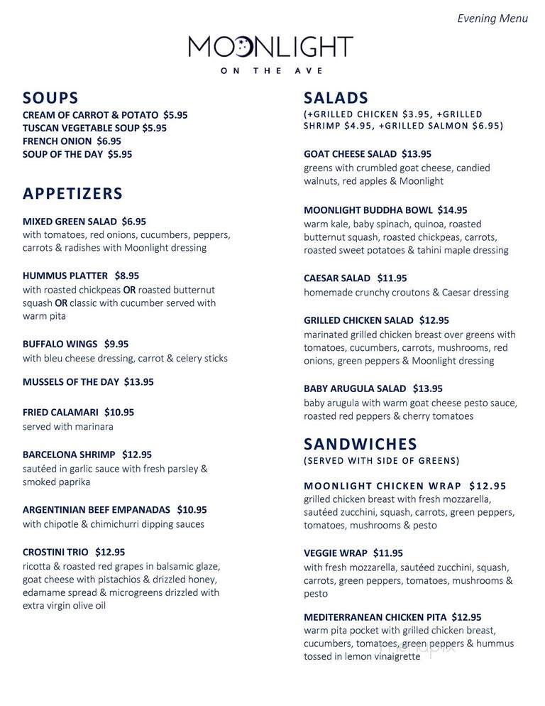 Moonlight On The Ave - Mamaroneck, NY menu_pic