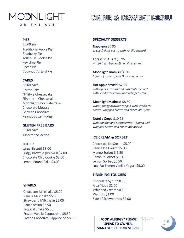 Moonlight On The Ave - Mamaroneck, NY menu_pic