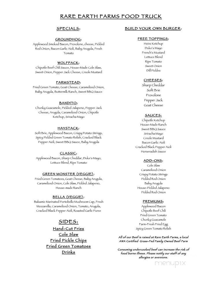 Rare Earth Farms Food Truck - Raleigh, NC menu_pic