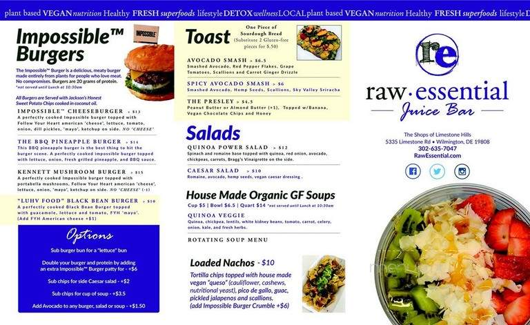 Raw Essential Juice Bar - Wilmington, DE menu_pic