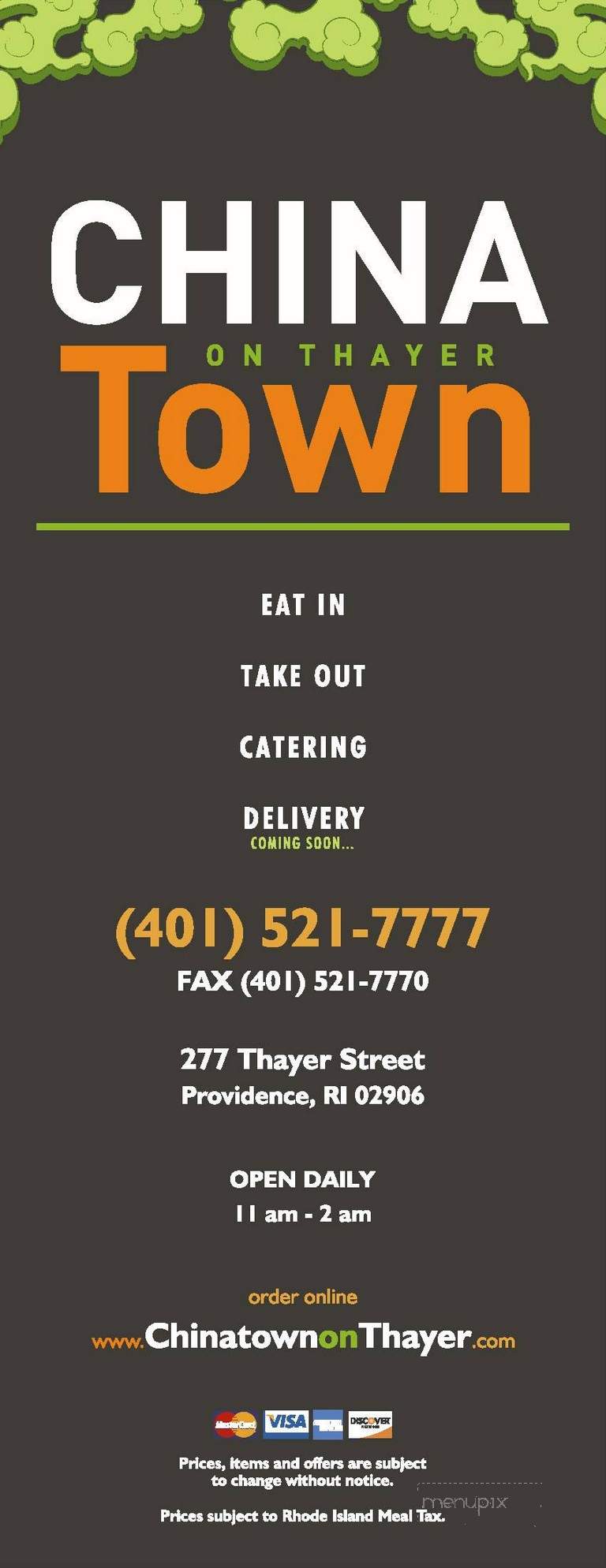 Chinatown On Thayer - Providence, RI menu_pic