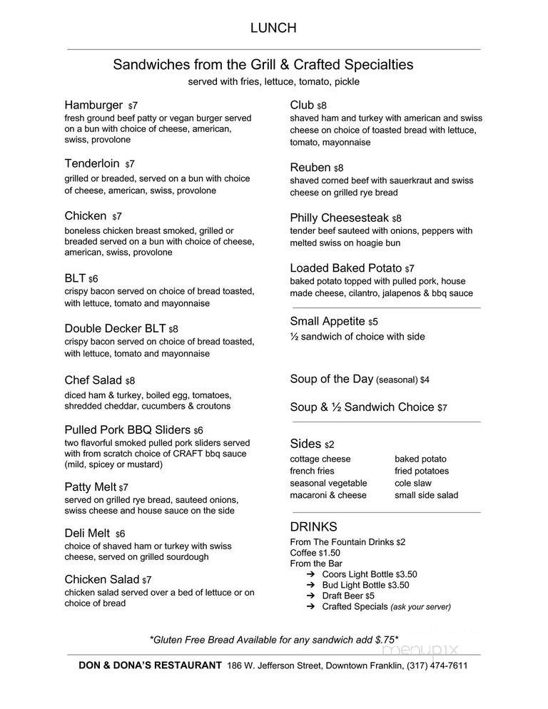 Historic Don and Dona's - Franklin, IN menu_pic