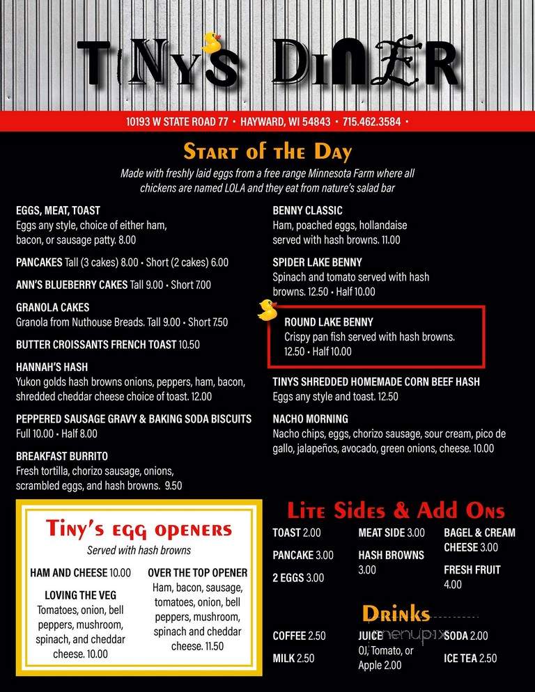 Tiny's Diner - Hayward, WI menu_pic