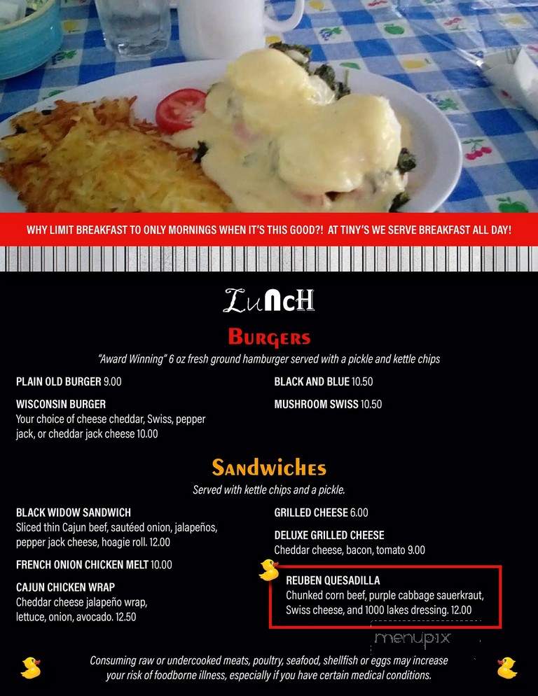 Tiny's Diner - Hayward, WI menu_pic