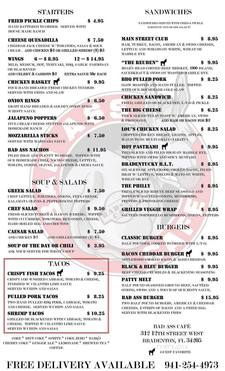 Bad Ass Cafe - Bradenton, FL menu_pic