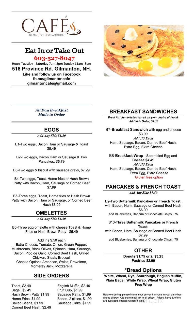 Gilmanton Cafe - Gilmanton, NH menu_pic