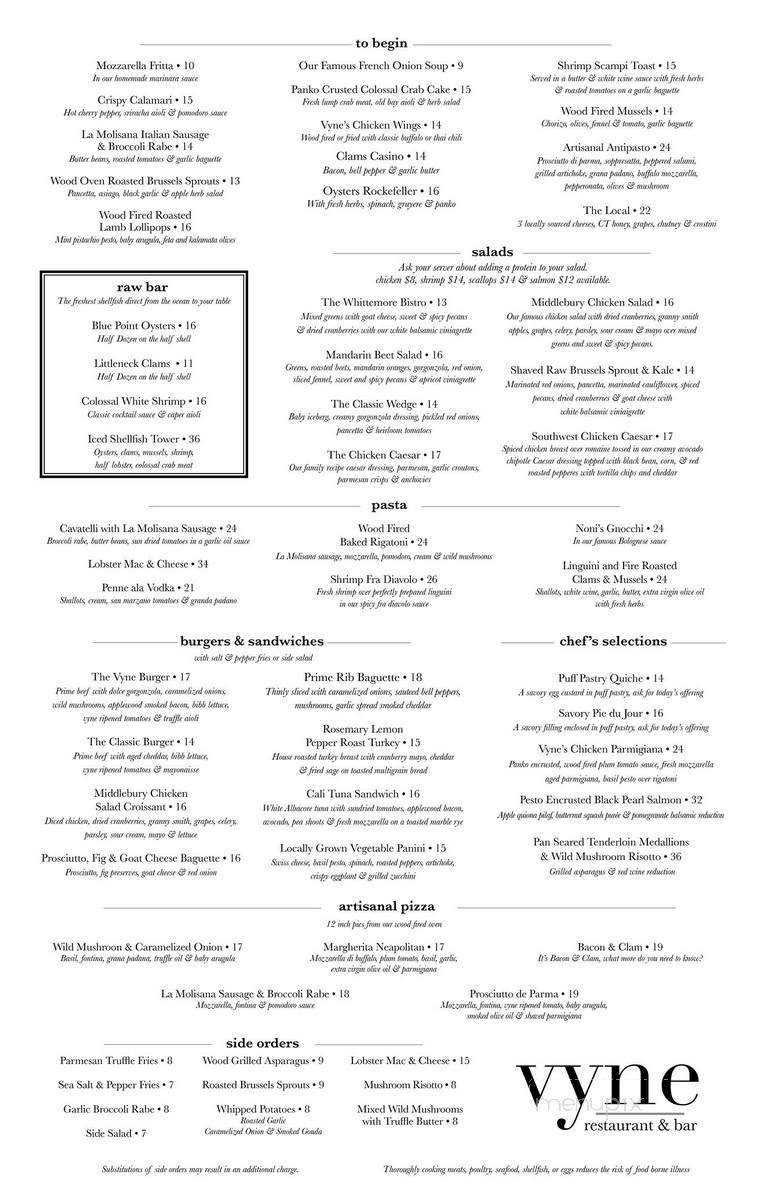 Vyne - Middlebury, CT menu_pic
