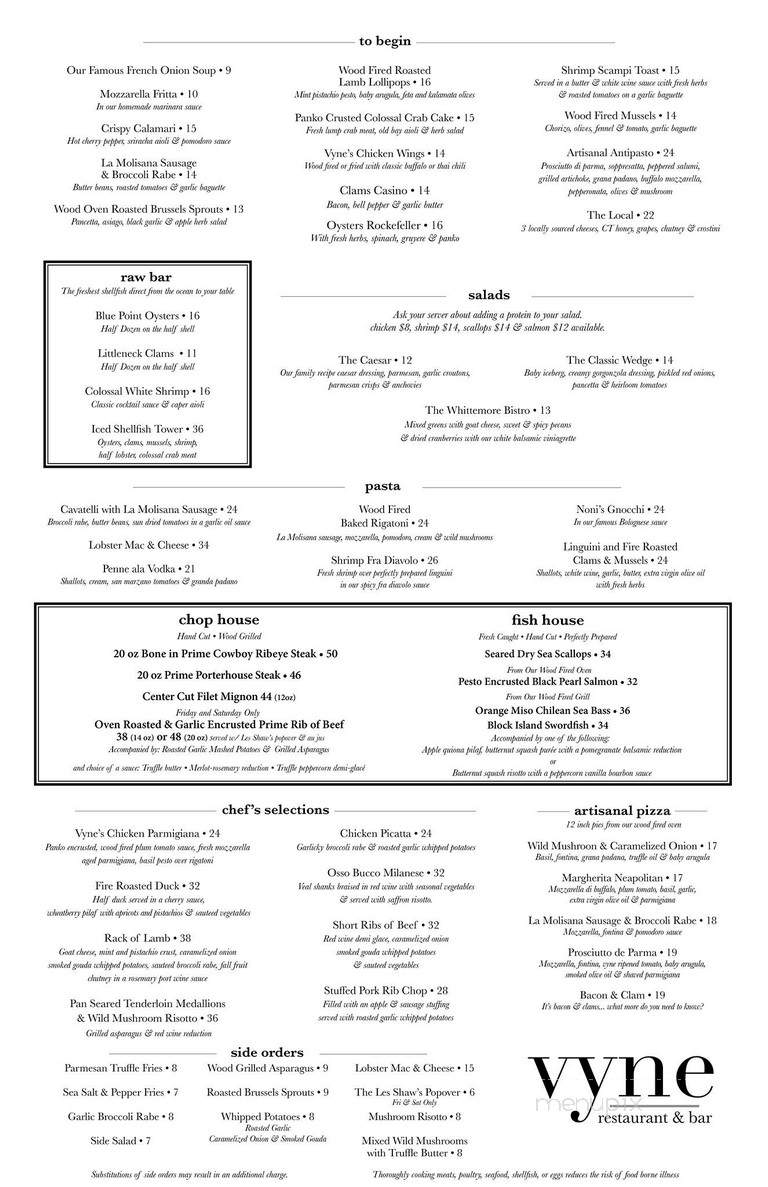 Vyne - Middlebury, CT menu_pic