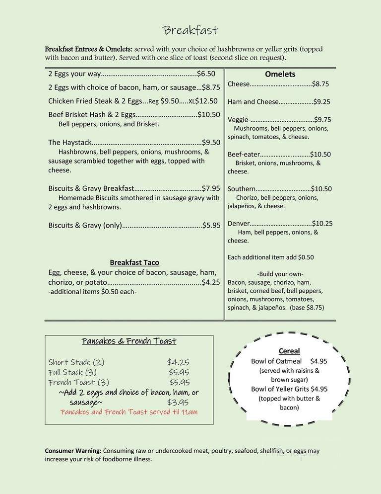 Rusty Rooster - Priest River, ID menu_pic