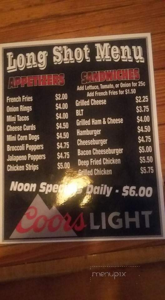 Long Shot Saloon - Norwalk, WI menu_pic
