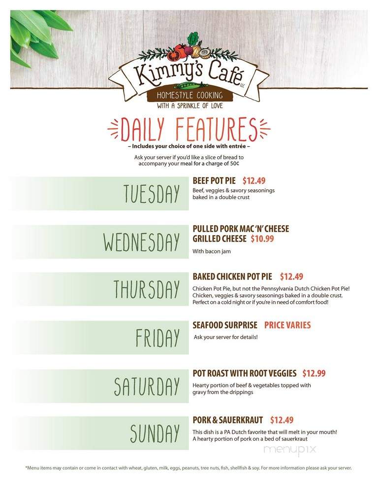 Kimmy's Cafe - Fawn Grove, PA menu_pic