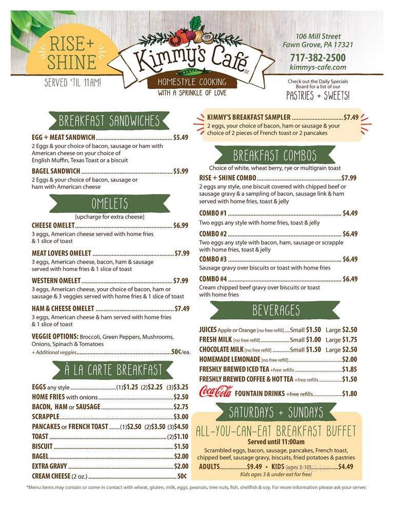 Kimmy's Cafe - Fawn Grove, PA menu_pic