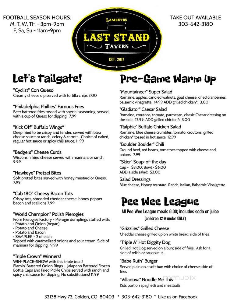 Last Stand Tavern - Golden, CO menu_pic