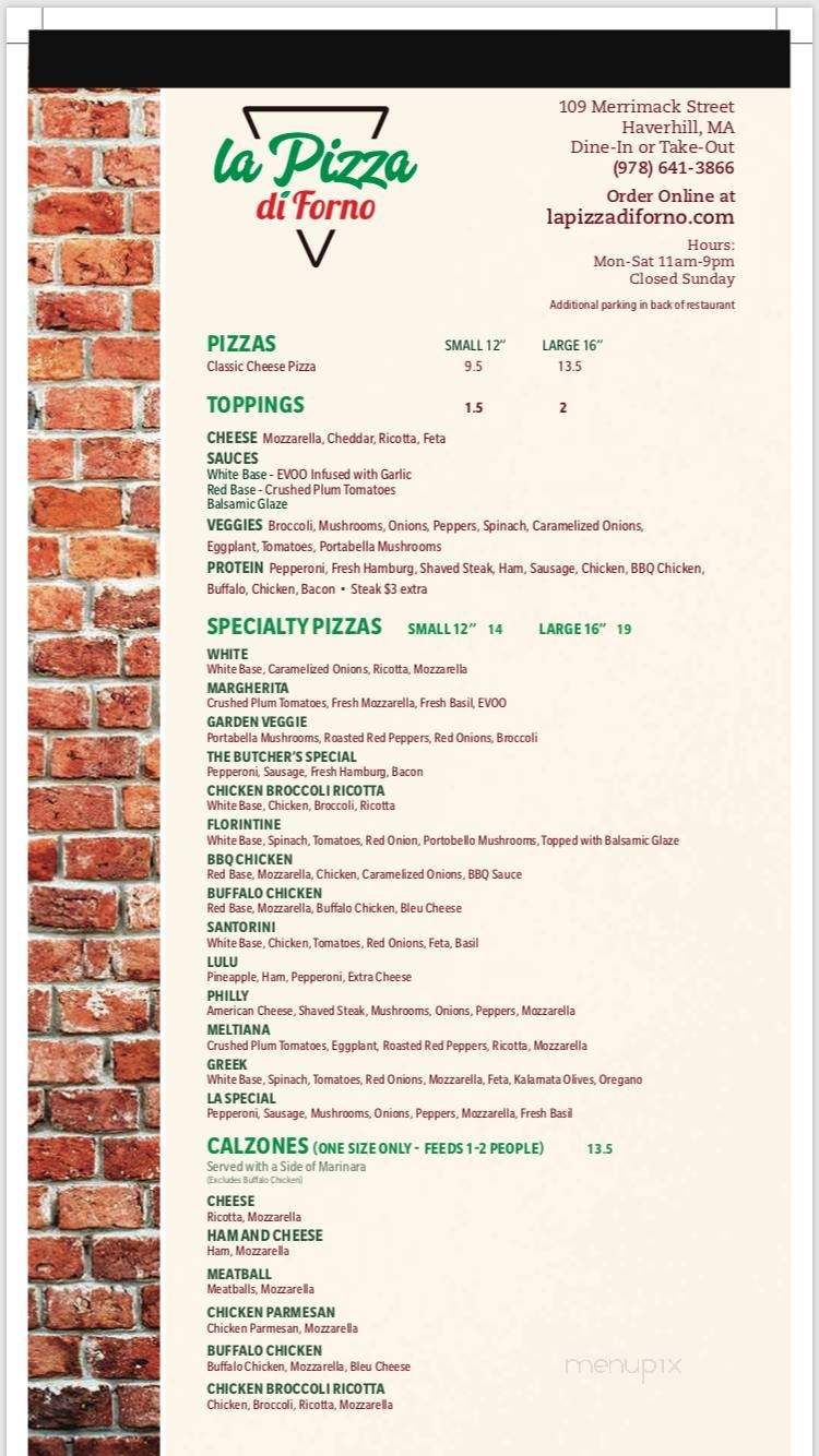 La Pizza di Forno - Haverhill, MA menu_pic