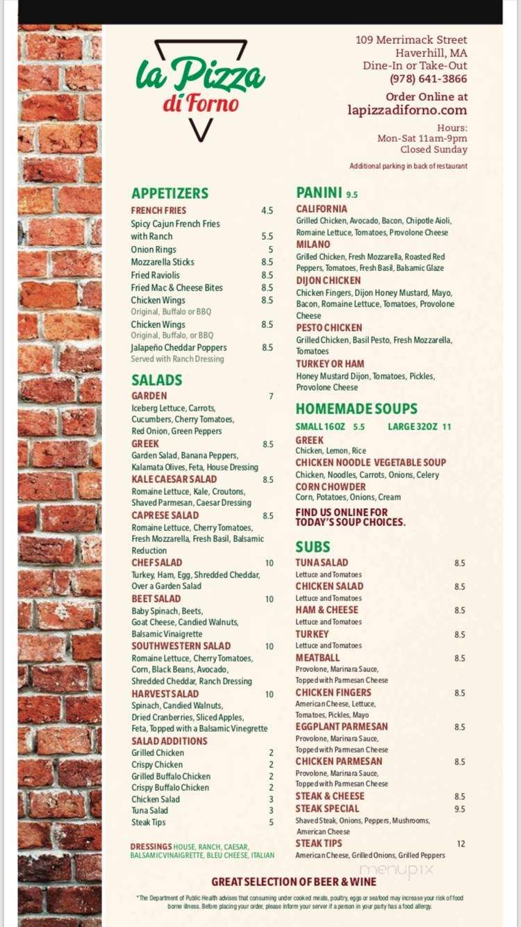La Pizza di Forno - Haverhill, MA menu_pic