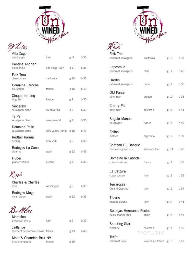 UnWined Wine Bar & Kitchen - Baldwin Place, NY menu_pic