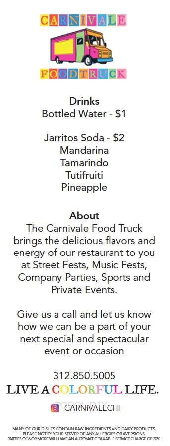 Carnivale Food Truck - Chicago, IL menu_pic