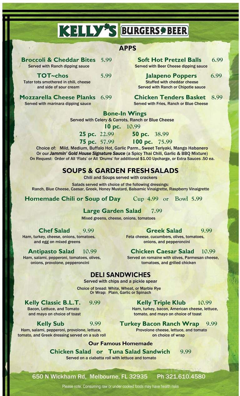 Kelly's Burgers and Beer - Melbourne, FL menu_pic