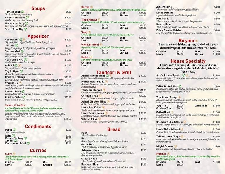 Zaika Indian Contemporary Cuisine - Austin, TX menu_pic