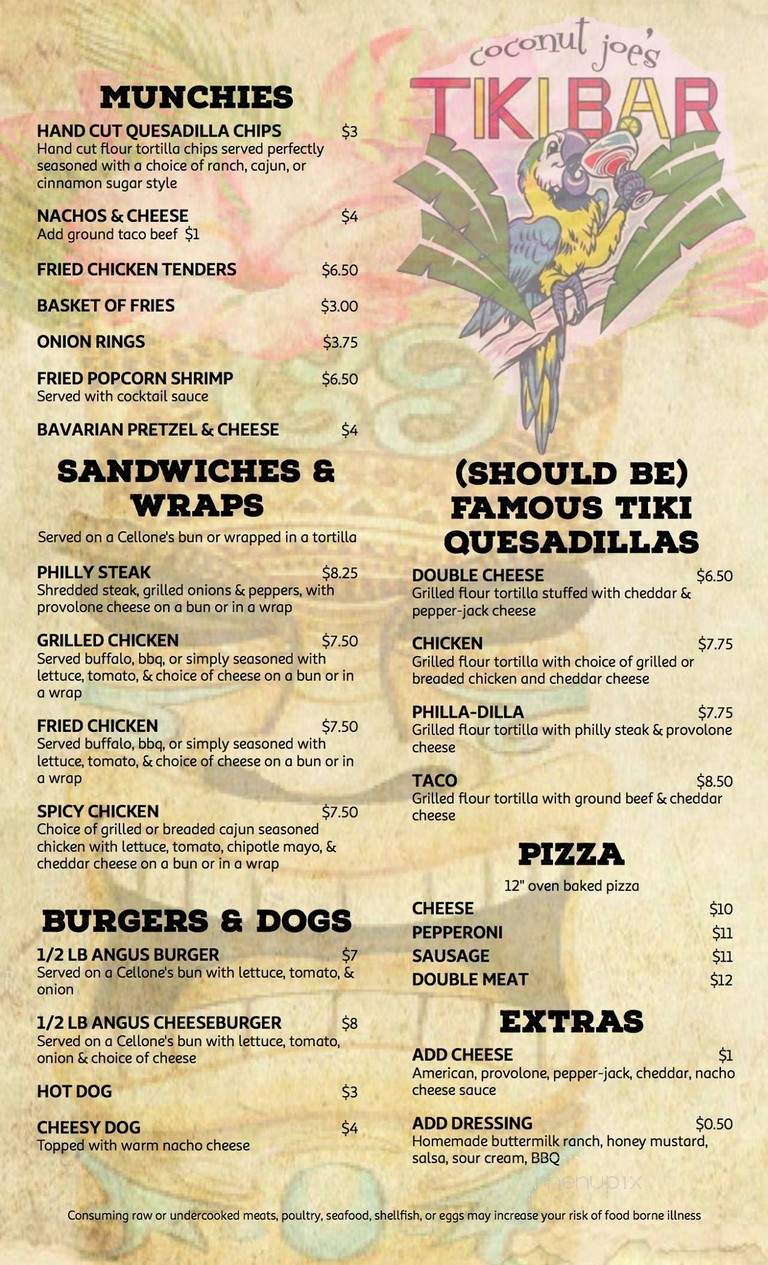 Coconut Joe's Tiki Bar - Finleyville, PA menu_pic