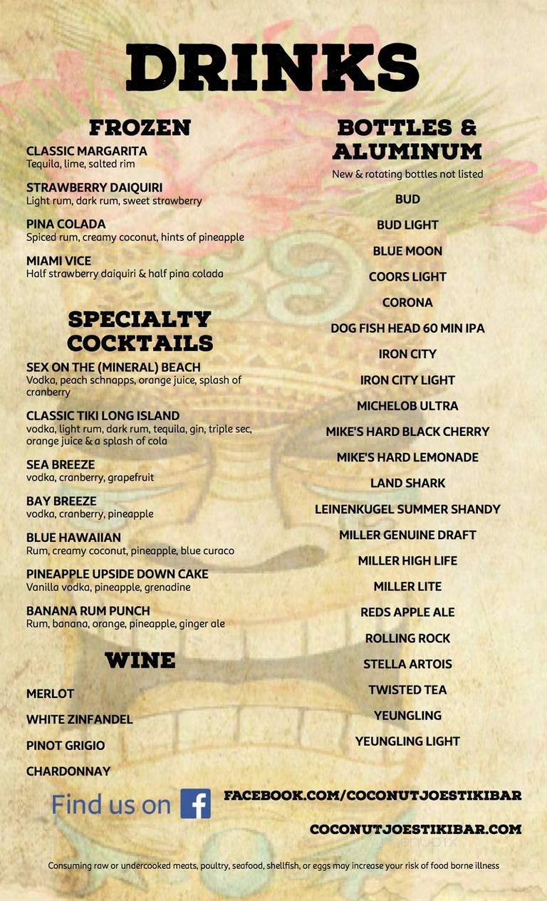 Coconut Joe's Tiki Bar - Finleyville, PA menu_pic