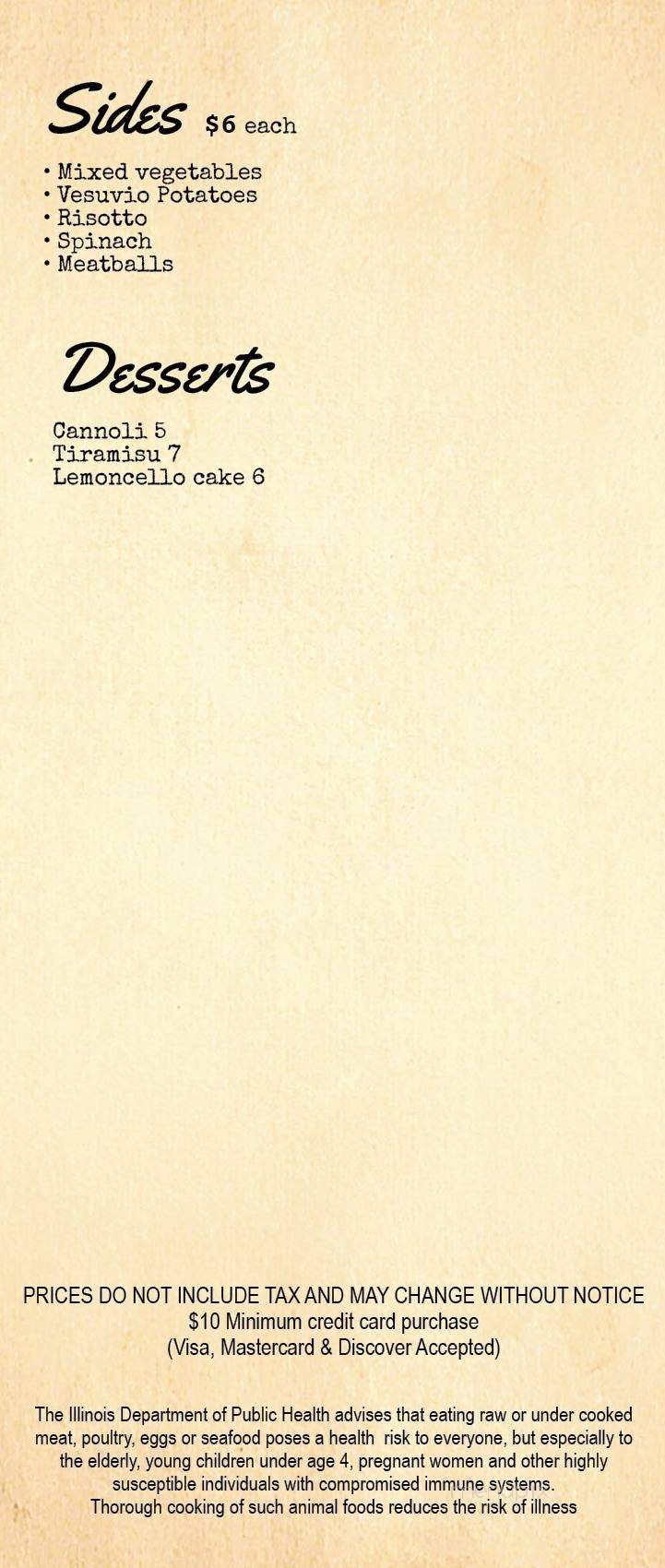 Tutto Fresco - Chicago, IL menu_pic
