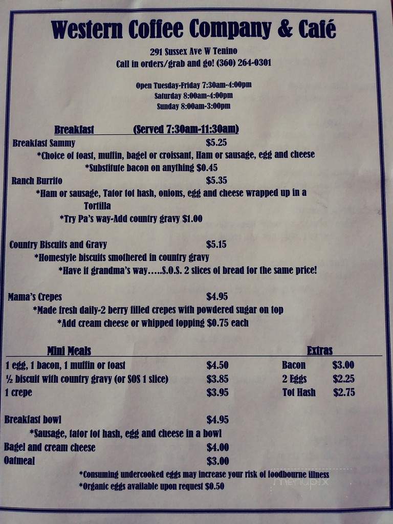 Western Coffee Company & Cafe - Tenino, WA menu_pic