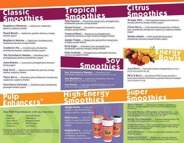 Pulp Juice and Smoothie Bar - Solon, OH menu_pic
