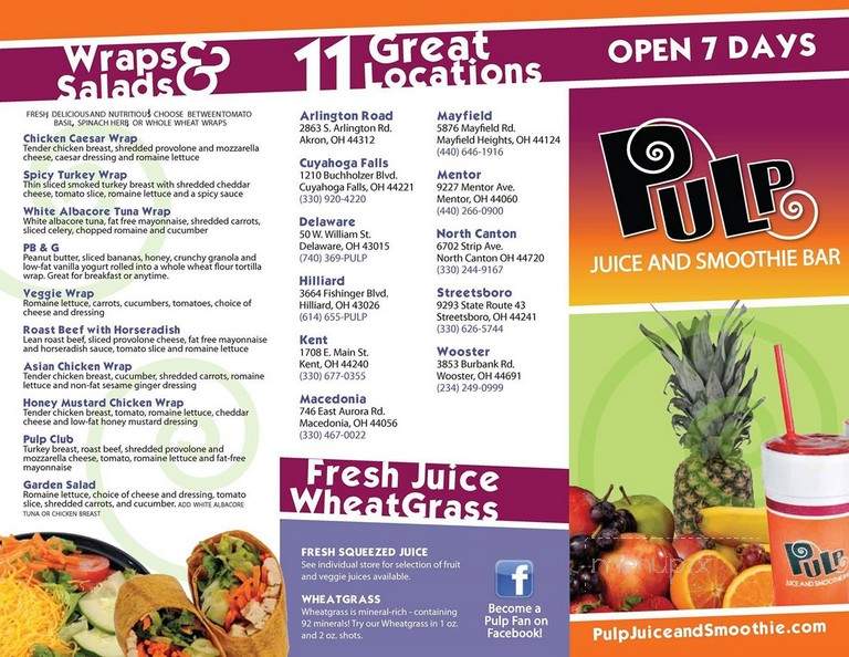 Pulp Juice and Smoothie Bar - Solon, OH menu_pic