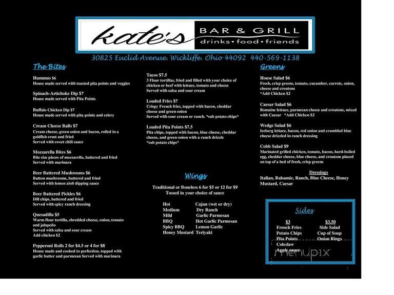 Kate's Bar & Grill - Wickliffe, OH menu_pic