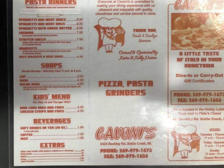 Cavoni's Pizza and Grinders - Battle Creek, MI