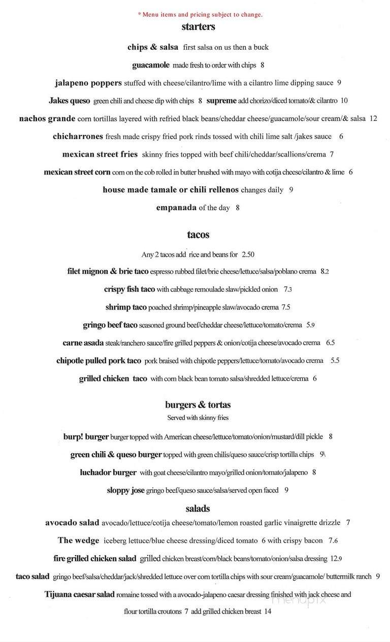 Jake's Tex Mex - Vero Beach, FL menu_pic