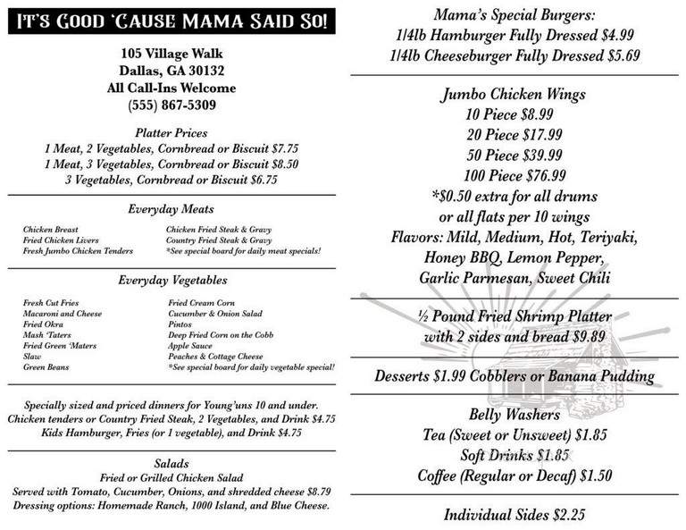 Just Like My Mama's Country Cooking - Dallas, GA menu_pic