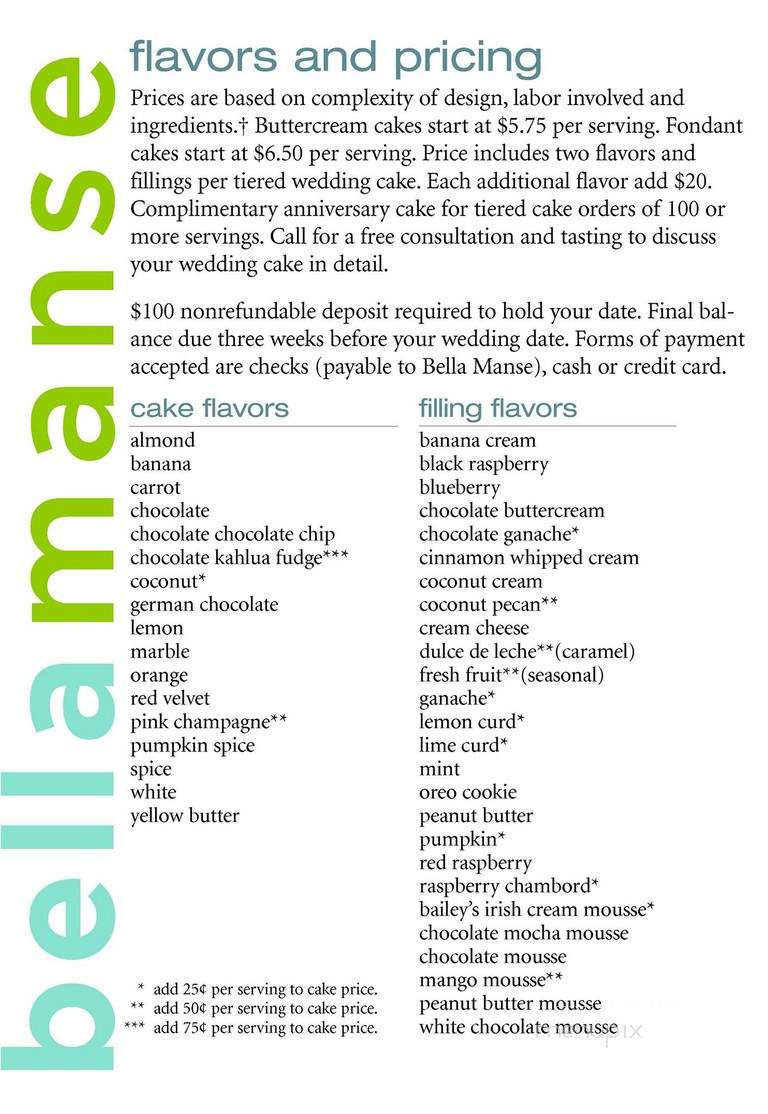 Bella Manse - Millersville, PA menu_pic