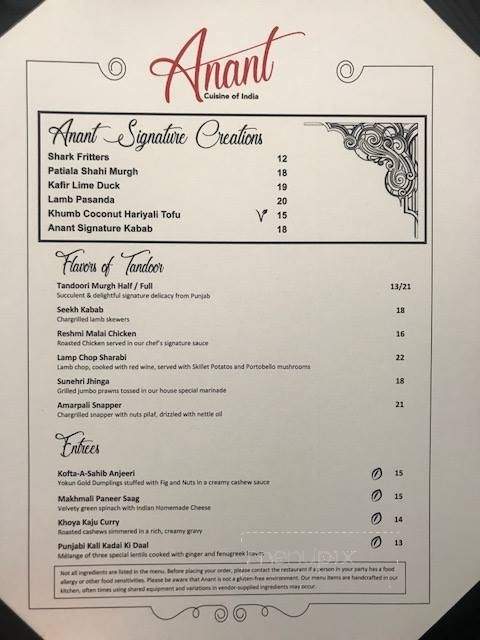 Anant Cuisine of India - Glen Allen, VA menu_pic
