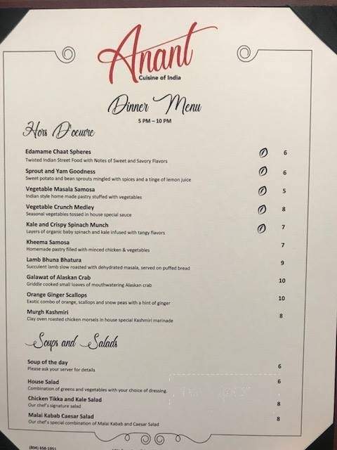 Anant Cuisine of India - Glen Allen, VA menu_pic