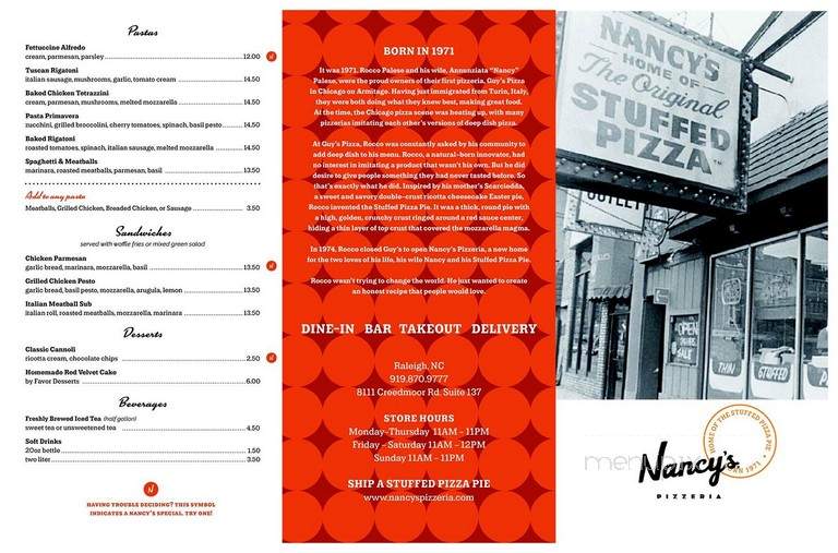 Nancy's Pizzeria - Raleigh, NC menu_pic