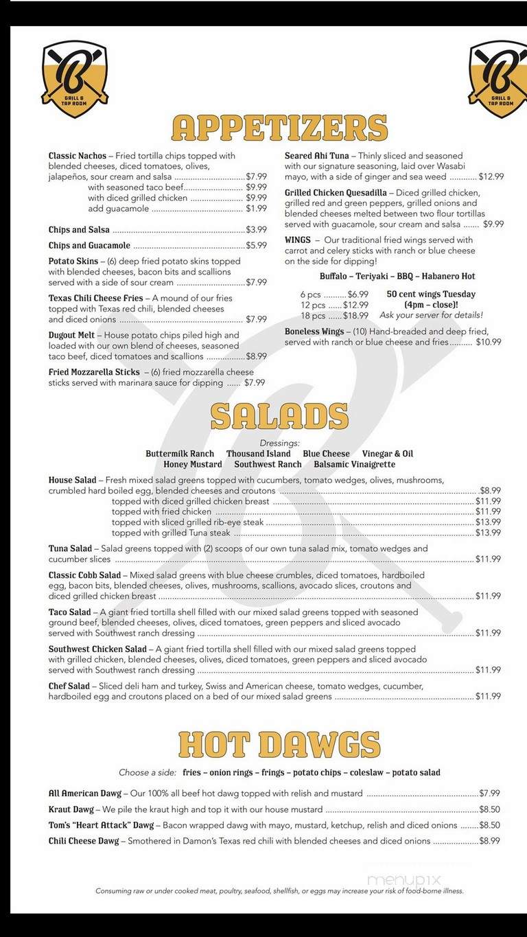 Benchwarmers - Myrtle Beach, SC menu_pic