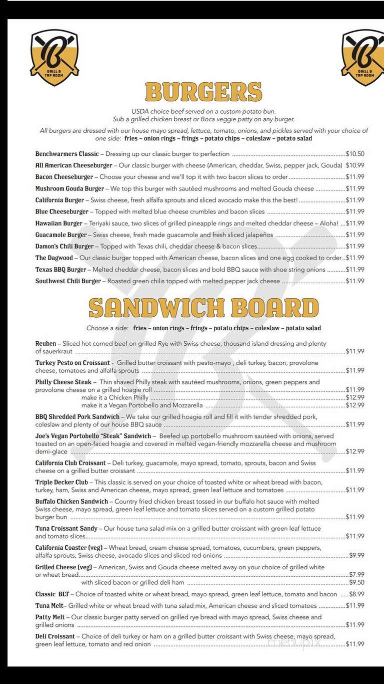 Benchwarmers - Myrtle Beach, SC menu_pic