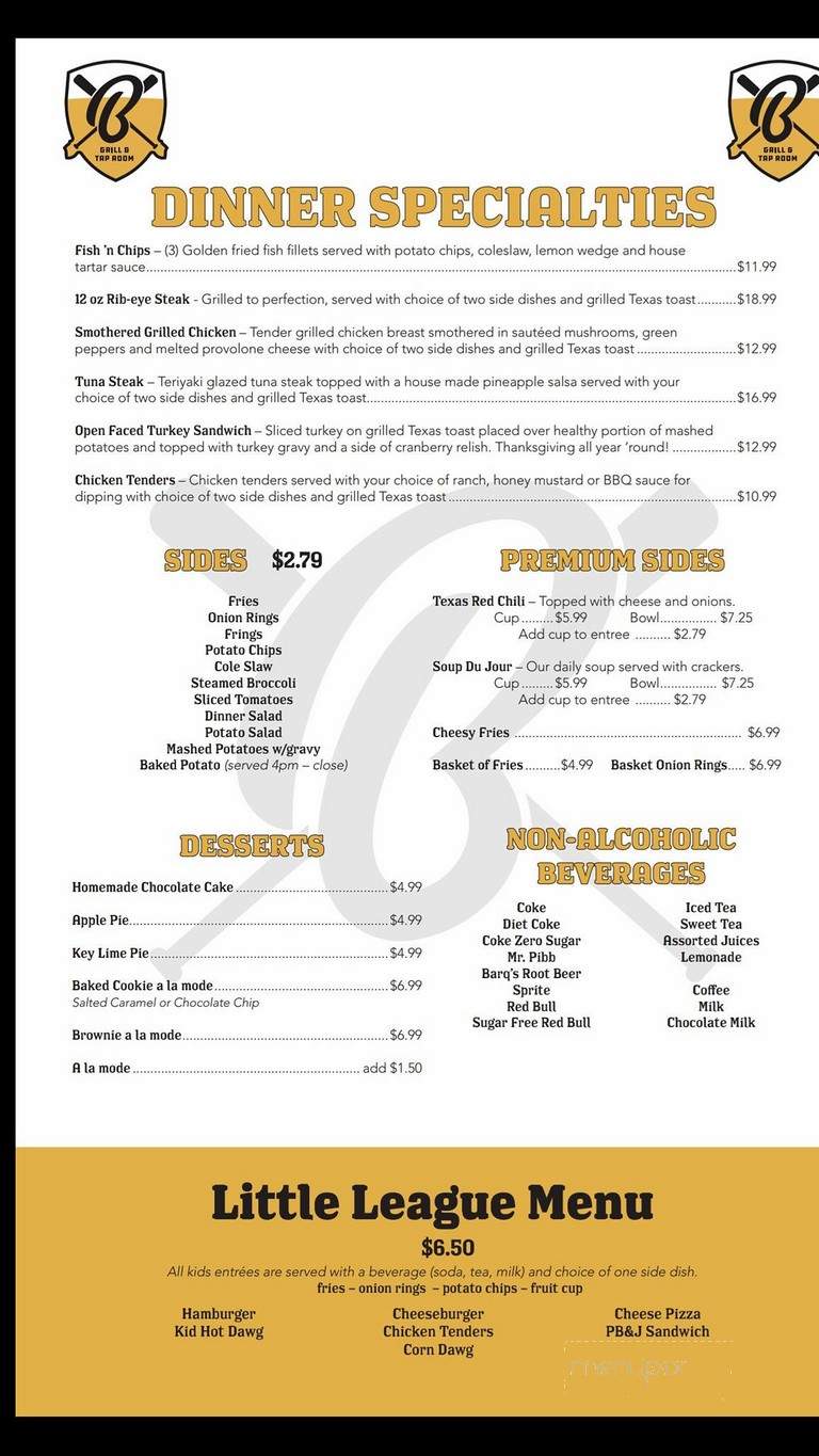 Benchwarmers - Myrtle Beach, SC menu_pic