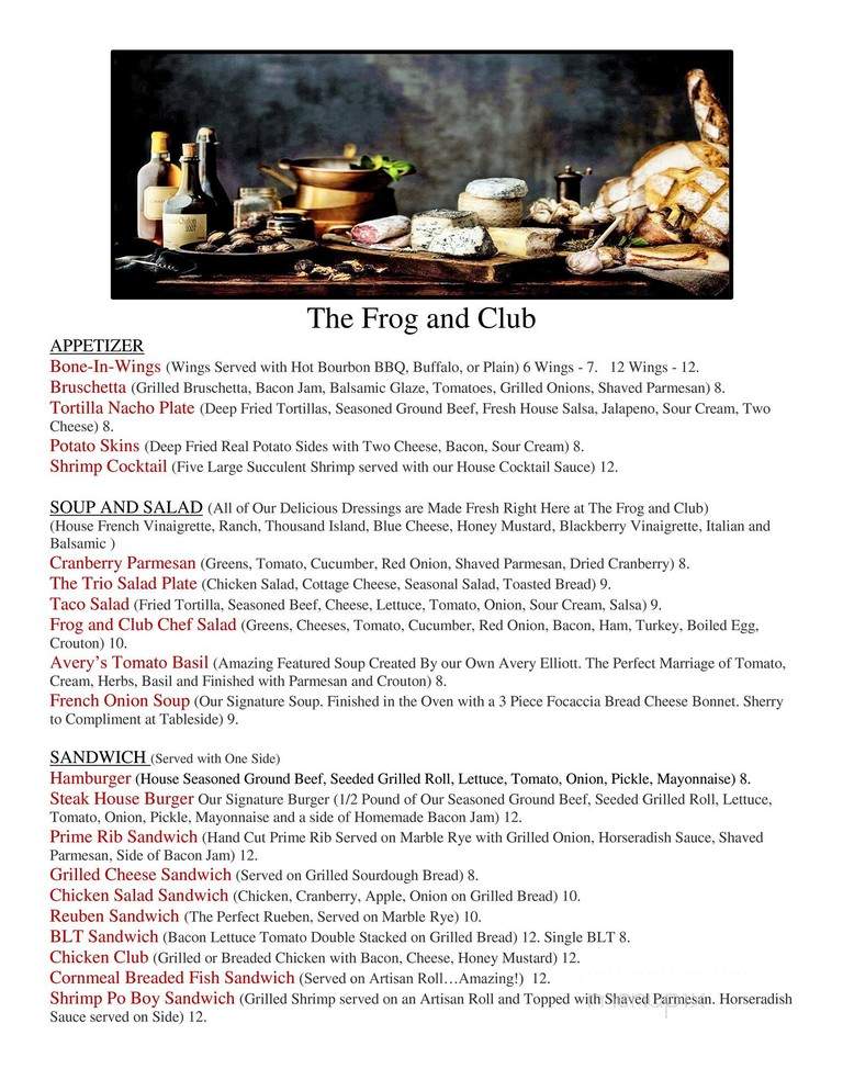 The Frog And Club Restaurant - Hillsboro, OH menu_pic