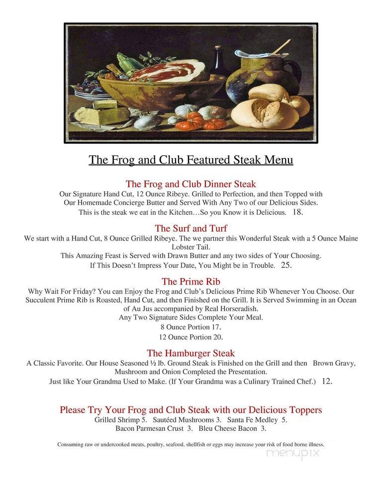The Frog And Club Restaurant - Hillsboro, OH menu_pic