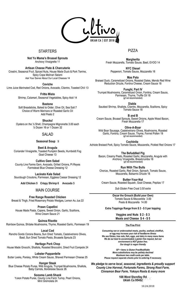 Cultivo - Ukiah, CA menu_pic