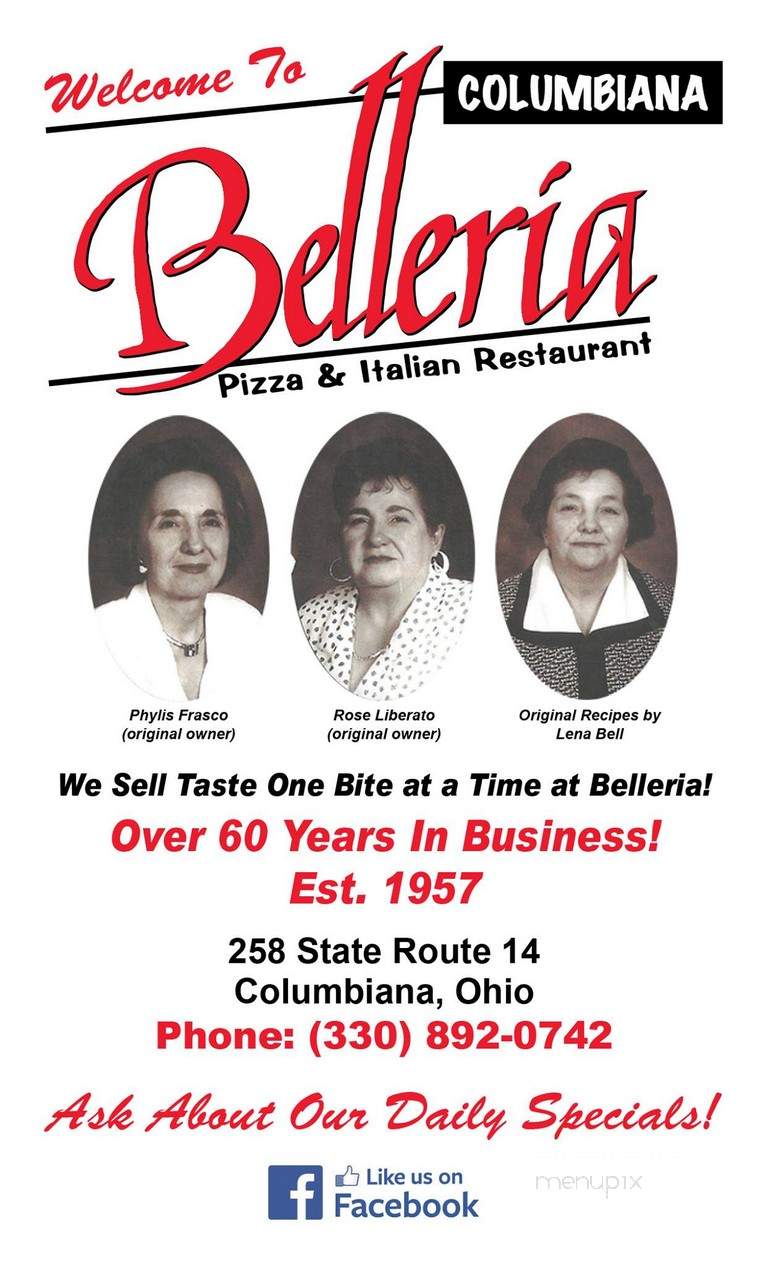 Belleria Pizza & Italian Restaurant - Columbiana, OH menu_pic