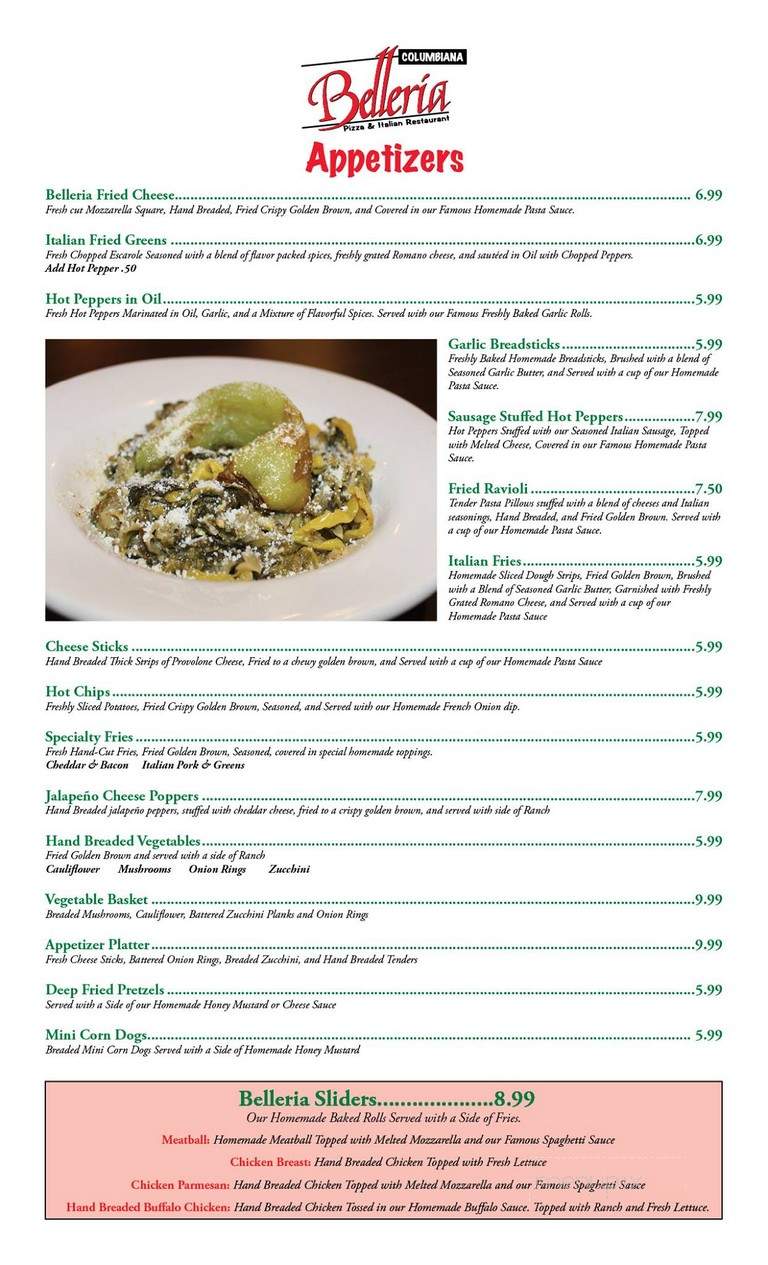 Belleria Pizza & Italian Restaurant - Columbiana, OH menu_pic