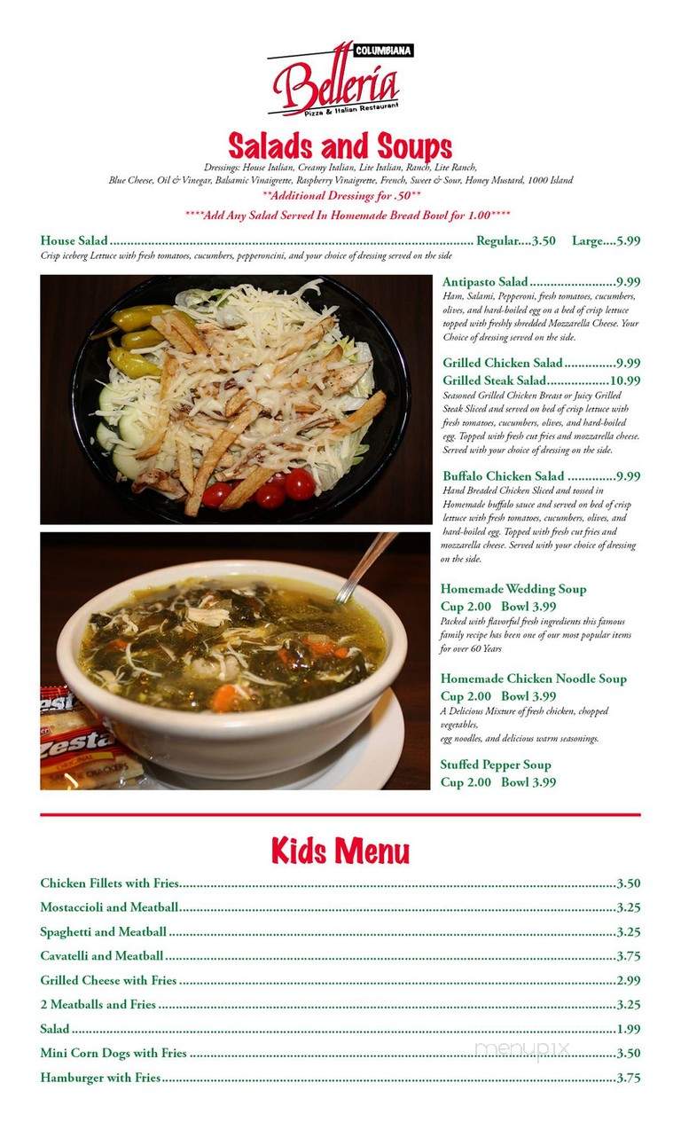 Belleria Pizza & Italian Restaurant - Columbiana, OH menu_pic