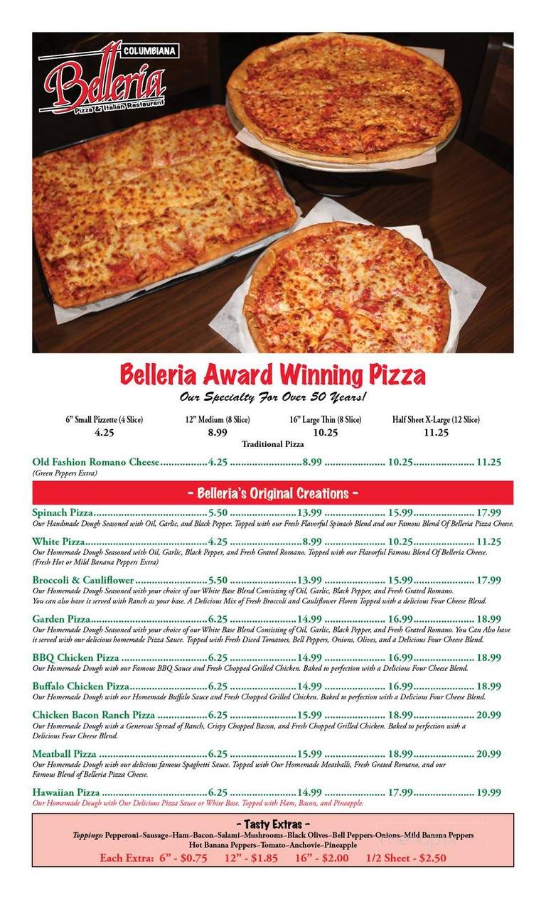 Belleria Pizza & Italian Restaurant - Columbiana, OH menu_pic