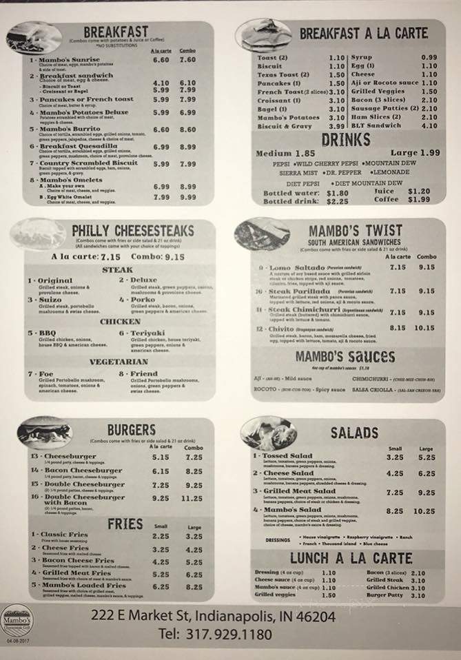 Mambo's Cheesesteak Grill - Indianapolis, IN menu_pic
